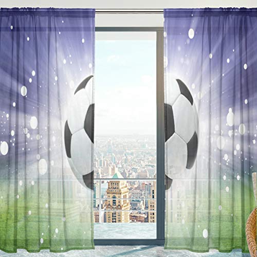 yibai Fenster Sheer Vorhänge Panels Voile Drapes Tüll Vorhänge Schöne Einrichtung Fussball Muster 140 W x 213 cm L 2 Einsätze für Wohnzimmer Schlafzimmer Room von Mnsruu