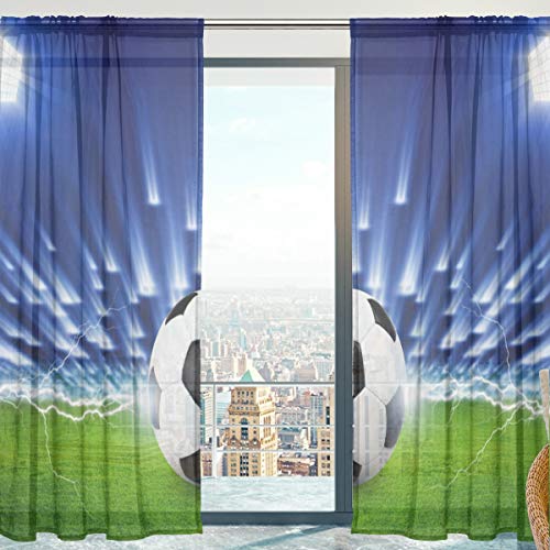 yibai Fenster Sheer Vorhänge Panels Voile Drapes Tüll Vorhänge Schöne Einrichtung Fussball Muster 140 W x 213 cm L 2 Einsätze für Wohnzimmer Schlafzimmer Room von Mnsruu