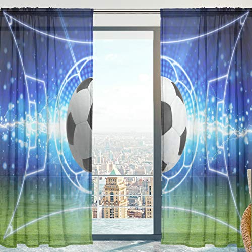 yibai Fenster Sheer Vorhänge Panels Voile Drapes Tüll Vorhänge Schöne Einrichtung Fussball Muster 140 W x 213 cm L 2 Einsätze für Wohnzimmer Schlafzimmer Room von Mnsruu