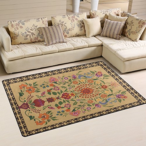 yibaihe, leicht, Bedruckt mit Deko-Teppich, Teppich, modern, Vintage Orientalische Blumen Muster wasserabweisend stoßfest. Für Wohn- und Schlafzimmer, 153 x 100 cm von Mnsruu