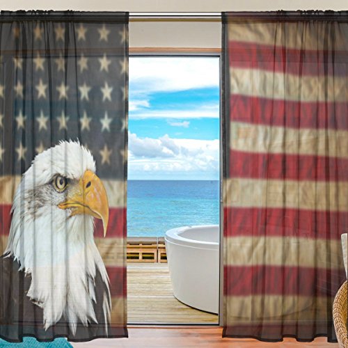 yibaihe Fenster Sheer Vorhänge Panels Voile Drapes Tüll Vorhänge Schöne Einrichtung Bald Eagle mit American Flagge 2 Einsätze für Wohnzimmer Schlafzimmer,(140cm x 213cm) von Mnsruu