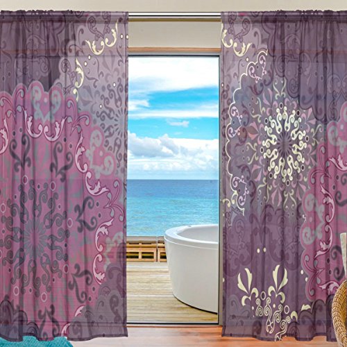yibaihe Fenster Vorhänge, Gardinen Seitenteilen lila Mandala Muster Fenster Behandlung Set Voile Drapes Tüll Vorhänge 198 cm lang für Wohnzimmer Schlafzimmer Girl 's Room 2 Platten yibaihe Fenster Vorhänge, Gardinen Seitenteilen lila Mandala Muster Fenster Behandlung Set Voile Drapes Tüll Vorhänge 198 cm lang für Wohnzimmer Schlafzimmer Girl 's Room 2 Platten von Mnsruu