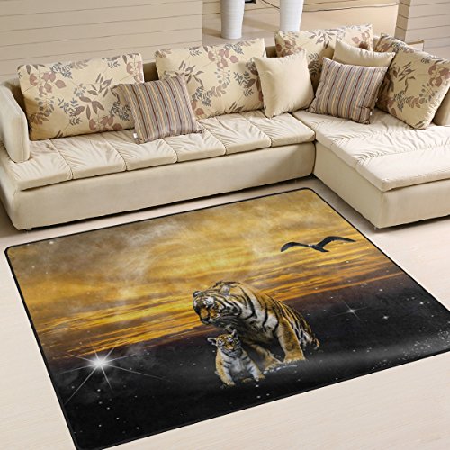yibaihe Große Fläche Teppiche Tiger auf der Starry Sky Gedruckt, leicht Rutschfeste antistatisch wasserabweisend Boden Teppich für Wohnzimmer Schlafzimmer Home Deck, 160 x 122 cm von Mnsruu