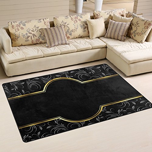 yibaihe leicht Bedruckt Bereich Teppich Teppich Fußmatte Deko schwarz Gold Vintage Floral Muster Wasserabweisend Leicht zu reinigen für Wohnzimmer Schlafzimmer 80 x 51 cm von Mnsruu