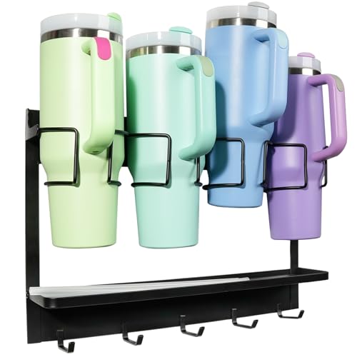 Mnxght Wasserflasche Organizer für Stanley, Magnetischer Becherhalter mit 5 Hake Stanley Cup Flaschenregal für 30/40 oz Tumbler 2-in-1 Trinkflaschenhalter Kühlschrank/Küche/Büro (Schwarz) von Mnxght