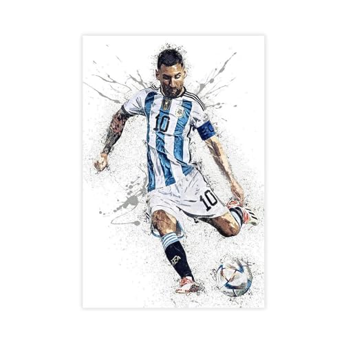 Mnyuein Messi Poster Fußball Leinwand Poster Wandkunst Dekordruck Bild Gemälde Für Wohnzimmer Schlafzimmer Dekoration Unframe: 24x36inch(60x90cm) von Mnyuein