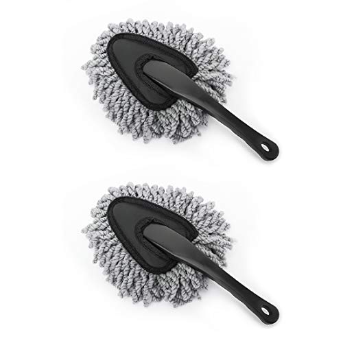 MoKo Car Duster, 2 Pack Super Soft Microfiber Car Dash Duster Detail Brush Set Interior Exterior Cleaning Dusting and Washing Tool for Car Motorcycle Automotive Dashboard Air Vents - Grey von MoKo