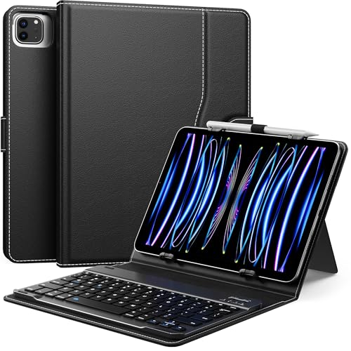 MoKo Universal Tablet Hülle mit QWERTY Tastatur für 9-10,9 Tablets, Hülle mit Abnehmbarer kabelloser Bluetooth Tastatur & Stifthalter für iPad/Samsung/Fire/Google/Android/Windows/iOS Tablets, Schwarz von MoKo