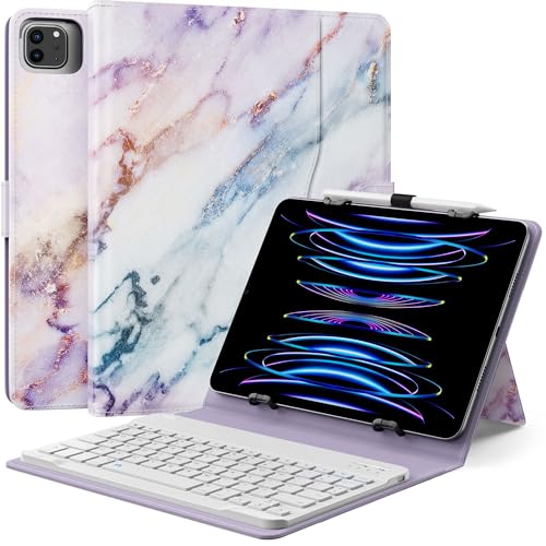 MoKo Universal Tablet Hülle mit QWERTY Tastatur für 9-11 Tablets, Hülle mit Abnehmbarer kabelloser Bluetooth Tastatur & Stifthalter für iPad/Samsung/Fire/Google/Android/Windows/iOS Tablet, Lila Marmor von MoKo