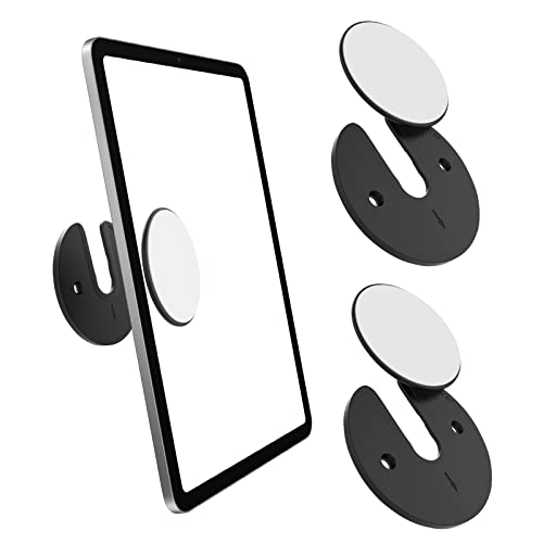 MoKo Tablet Wandhalterung, 2 Stück 90°Drehbar iPad Wandhalterung, Runde Handy Küchenwandhalterung mit Kleben & Schraube, Verstellbar Tablet Halterung Wand Passend für Handy Tablet Kindle WiFi, Schwarz von MoKo