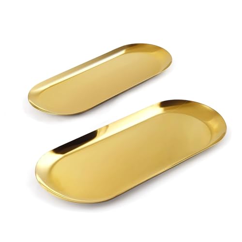 2 Stücke Goldenes Edelstahltablett, Ovales Lagertablett, Lagertablett, Obsttablett, Schmucktablett, Desserttablett, Können in Der Familie Häufig Verwendet Werden von Mount Kumgang