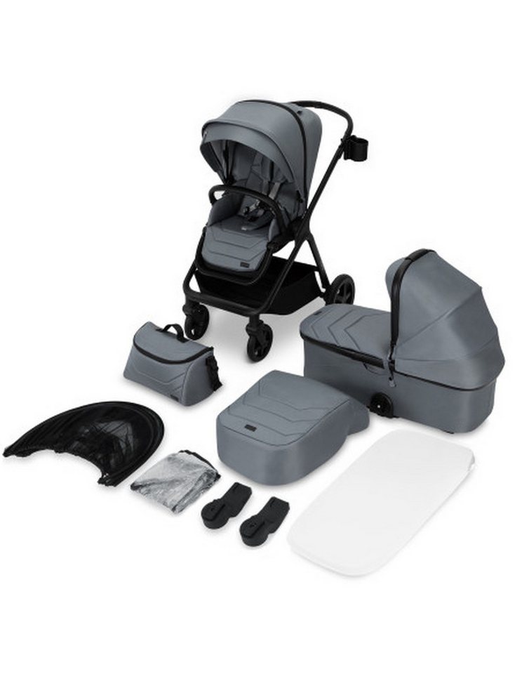 MoMi Kinder-Buggy MoMi GISELLE 2in1 Kinderwagen in Grau – mit verstellbarer Funktion, Einfacher Wechsel zwischen Buggy und Liegewanne, Aluminiumrahmen von MoMi