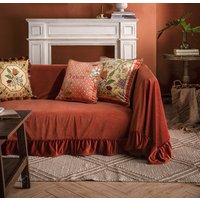 Gekräuselte Burnt Orange Samt Sofa Bezug, 100 Farben, Bezug Nach Maß, 2 Sitzer Chaise Lounge von MoMuDesign