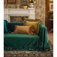 Sofabezüge, Gerüschter Samtbezug in Smaragdgrün, 100 Farben, Benutzerdefinierte Samtsofa Bezug, 2 Sitzer Chaise Lounge Sofa Bezug von MoMuDesign