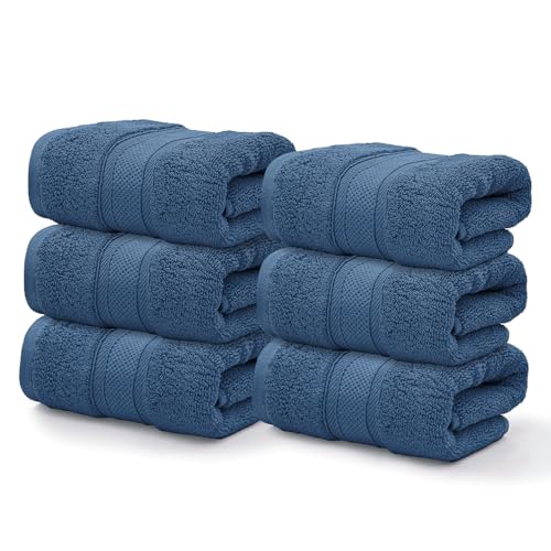 MoNiBloom 6-teiliges Handtuch-Set aus 100 % Baumwolle, für Badezimmer, Zuhause, Hotel, Spa, Fitnessstudio, Yoga, Dusche, sehr saugfähig, ultraweich, schnelltrocknend (Mineralblau) von MoNiBloom