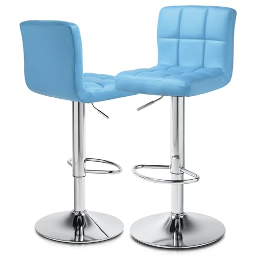 MoNiBloom Verstellbare Barhocker, 2er-Set, PU-Leder, drehbar, Thekenhöhe, moderner quadratischer Insel-Barhocker mit Rückenlehne, für Küchentheke, Stühle, Hellblau von MoNiBloom