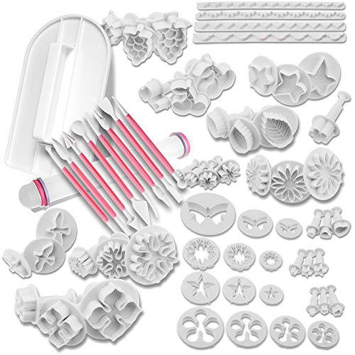 MoNiRo 68-Teiliges Fondant Ausstecher Set Large - Ausstechformen zum Backen - Modellierwerkzeug für Torten Deko - Back Zubehör & Fondant Werkzeug - Fondant Formen - Ausstecher für Fondant Blumen von MoNiRo