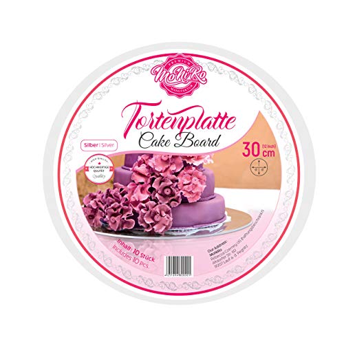 MoNiRo Cakeboard rund Silber 10er Set 30cm Durchmesser 3mm Stärke für den Transport Ihrer Torten | lebensmittelecht | Tortenunterlage | Tortenplatte | Cake Board | Tortenplatte (30cm) von MoNiRo