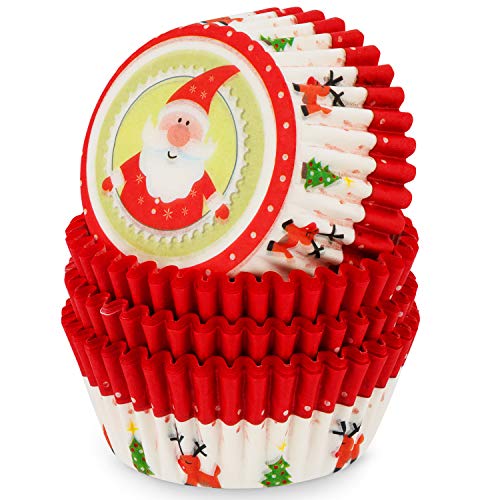 MoNiRo Papier Muffin Förmchen - Cupcake Backform aus Papier Motiv Christmas Santa - Muffin Form - Cupcake Form - Papierförmchen - Cupcake Förmchen - Muffinform - Backförmchen - Weihnachten von MoNiRo