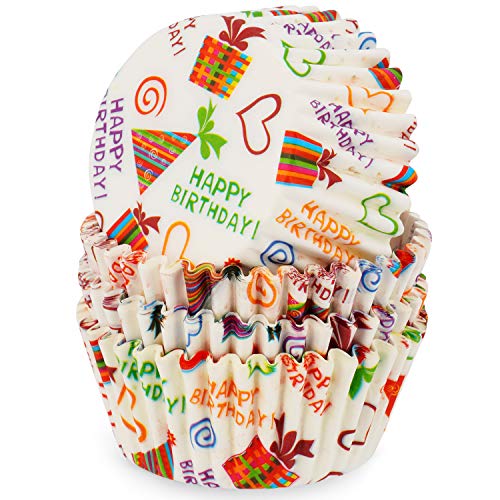 MoNiRo Papier Muffin Förmchen - Cupcake Backform aus Papier Motiv Happy Birthday - Muffin Form - Cupcake Form - Papierförmchen - Cupcake Förmchen - Muffinform - Backförmchen - Geburtstag von MoNiRo