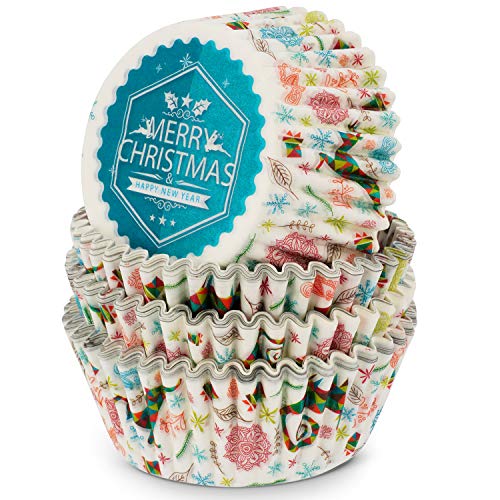 MoNiRo Papier Muffin Förmchen - Cupcake Backform aus Papier Motiv Merry Christmas - Muffin Form - Cupcake Form - Papierförmchen -Cupcake Förmchen-Muffinform–Backförmchen-Muffinformen-Weihnachten von MoNiRo