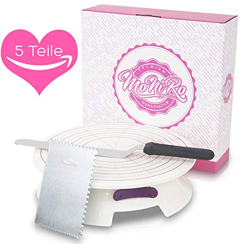 MoNiRo Tortenplatte drehbar - Tortendreher mit 30 cm Drehteller & Profi Fondant Backzubehör Set - Edelstahl Winkelpalette + Tortenglätter zum backen von Torten - Drehbarer Tortenteller Back von MoNiRo