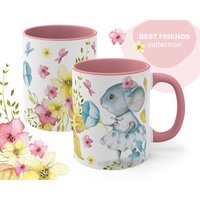 Mouse Girl & Flower - Designer Mug | 3 Color Variations For Kids Design Cute Animal Graphic Gift von MoNimoKids