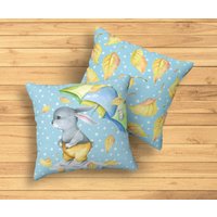 Rabbit With Umbrella - Pillow | Nursery For Kids 4 Sizes Best Friends Collection Watercolor Design Designer von MoNimoKids