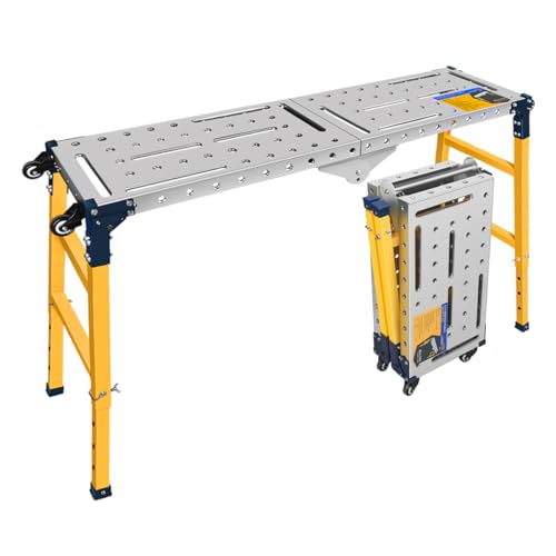 MOPEI 2 in 1 Multifunktions Arbeitsplattform Alugerüst Mobiler Schweißtisch | 36 x 140cm Verzinkte Tischplatte | 500 kg Belastbarkeit | 70-110cm Höhenverstellbar von MoPei