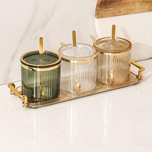 MoRfiL Nordischer Stil Glas Dose Salzdose dreiteiliges Set Gewürzdosen mit Löffel und Deckel Gewürzbehälter Vorratsdose Zuckerdose Salztopf,Multi Colored von MoRfiL