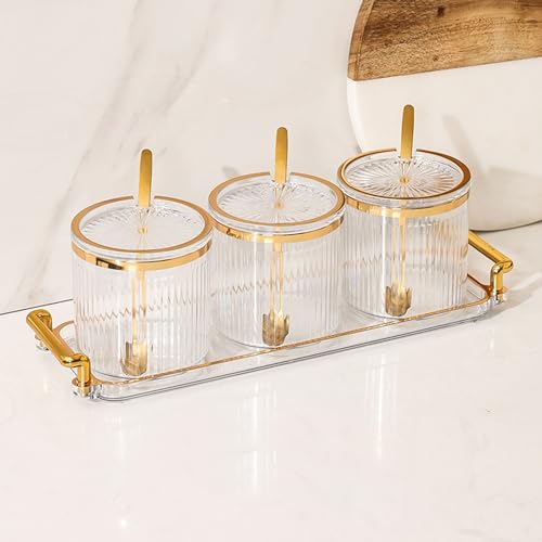 MoRfiL Nordischer Stil Glas Dose Salzdose dreiteiliges Set Gewürzdosen mit Löffel und Deckel Gewürzbehälter Vorratsdose Zuckerdose Salztopf,Weiß von MoRfiL