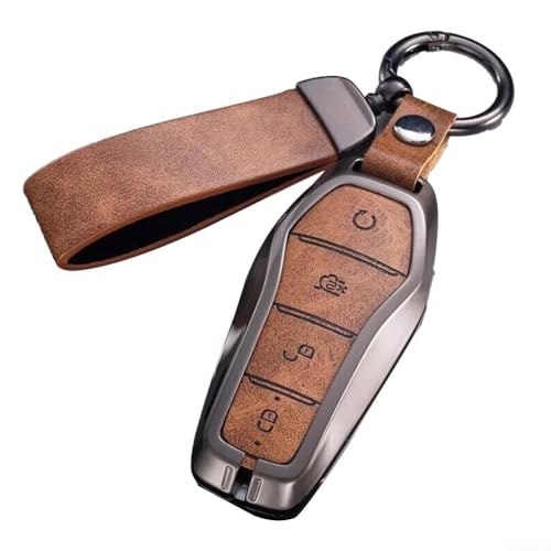 Autoschlüssel-Schutzhülle aus Zinklegierung und Leder für BYD Song Qin Han EV und für Tang-Modelle, bietet Kratzschutz und vollen Zugriff auf Tasten (braun) von MoSundi
