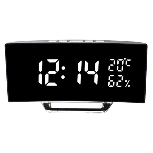 Benutzerfreundlicher digitaler Wecker mit gebogenem Display und Temperatur-/Feuchtigkeitsfunktionen (weiß) von MoSundi