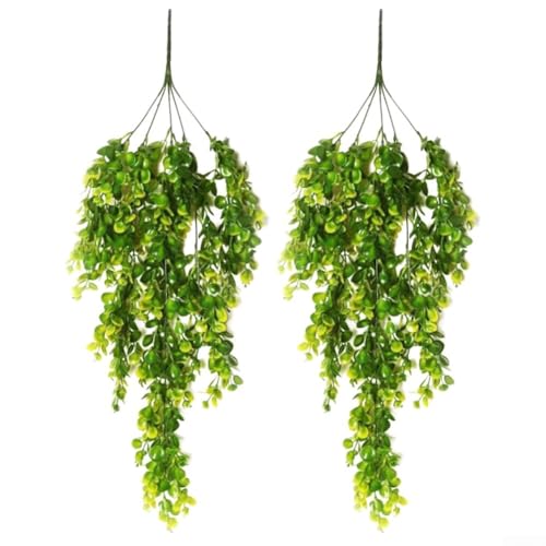 Künstliche Eukalyptus-Hängepflanzen, Rattan-Reben für Blumenarrangements und Akzente zu Hause (grün-gelb) von MoSundi