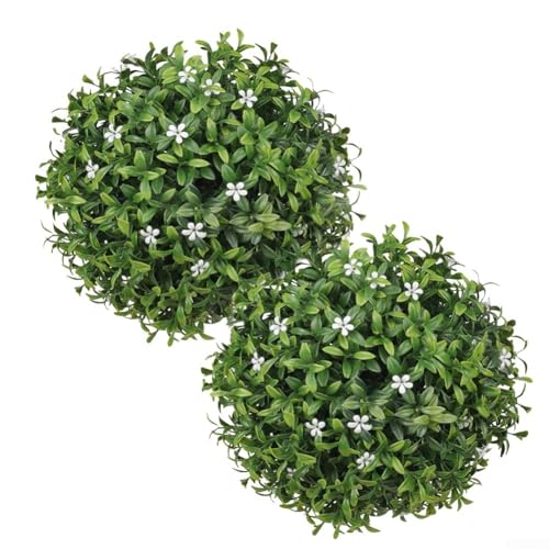 Künstliche Pflanzenkugeln für Gartendekoration, hängende Kunstblumenkugeln für den Innen- und Außenbereich (weiße Blume), 2 Stück von MoSundi