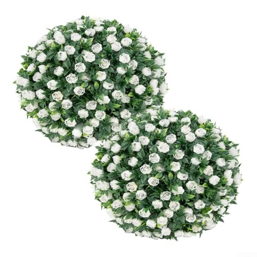 Künstliche Pflanzenkugeln für Gartendekoration, hängende Kunstblumenkugeln für den Innen- und Außenbereich (weiße Rose), 2 Stück von MoSundi