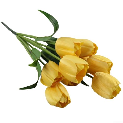 Künstliche Tulpen aus Kunststoff mit 9 Köpfen, Blumenstrauß für Hochzeit und Heimdekoration, geeignet für Brautveranstaltungen, Partys, Buchhandlungen und verschiedene Inneneinrichtungen (gelb) von MoSundi