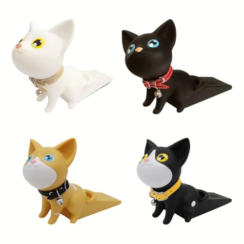 MoSundi Niedliche Katze Türstopper Ohne Bohren, PVC Tier Türhalter mit Drehbarem Kopf und Glocke für Schlafzimmer, Küche, Wohnzimmer, Badezimmer - Schwarz von MoSundi