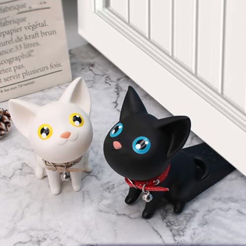 MoSundi Türstopper mit niedlicher Katze, PVC, ohne Bohren, wasserdichter Türhalter mit drehbarem Kopf und Glocke, für Schlafzimmer, Küche, Wohnzimmer, Türspalt, 1-2,5 cm, Schwarz von MoSundi