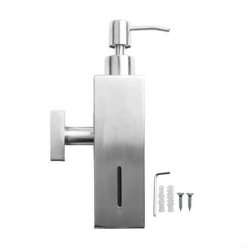 Quadratischer Seifenspender für Hotelgebrauch, Wandmontage aus gebürstetem Edelstahl für einfache manuelle Dosierung und platzsparende (Silber) von MoSundi