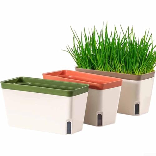 Rechteckiger Blumentopf 3er Set mit automatischem Bewässerungssystem für gedeihende Innen- und Außenpflanzen von MoSundi