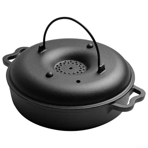 Runder Gussbräter mit Deckel, perfekt für gleichmäßige Wärmeverteilung und leckere Grillgerichte im Freien von MoSundi