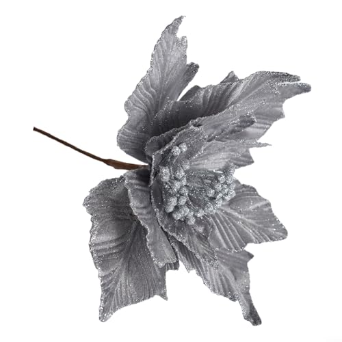 Schöne 28 cm funkelnde Weihnachtsstern-Blume für Weihnachtsbaumschmuck (grau) von MoSundi