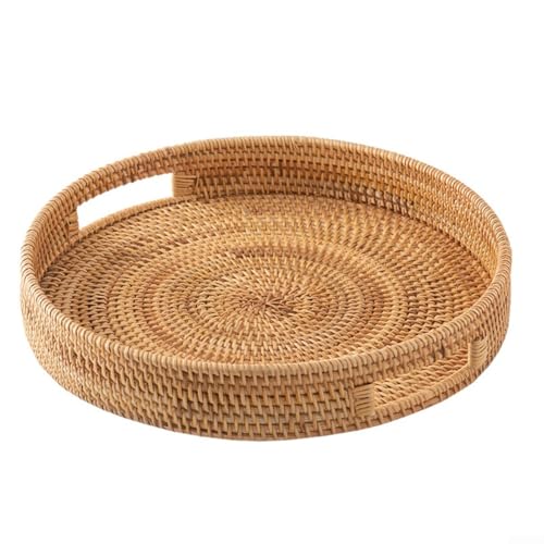 Serviertablett aus natürlichem Rattan für den täglichen Gebrauch, ideal für Picknicks und zur Organisation zu Hause (35 cm) von MoSundi