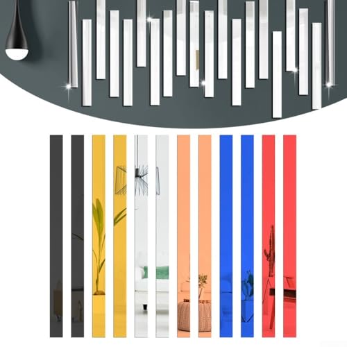 Set mit 10 langen, gestreiften Acryl-Spiegelaufklebern für stilvolle Wanddekoration für Wohnzimmer und Schlafzimmer (blau) von MoSundi