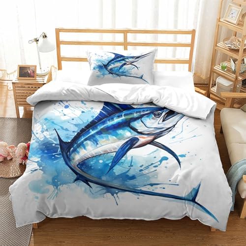 Aquarell Marlin 3D Gedruckter Colorful Art Bettbezug Set Für Kinder Mädchen Jungen Bettwäschegarnitur Weich Microfaser Reissverschluss Und Kissenbezüge Bettwäsche 3 Teilig Single（135x200cm） von MoThaF