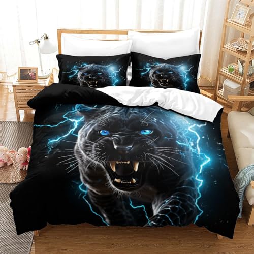 Lightning Panther Bettwäschegarnitur 3D Gedruckter Cool Themes Mädchen Junge Kinder Bettbezug Set Bettwäsche Weich Microfaser Und Kissenbezüge Reissverschluss 3 Teilig King（220x240cm） von MoThaF