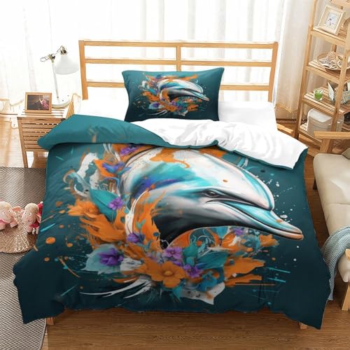 Miami Dolphins Für Kinder Mädchen Jungen Bettwäschegarnitur Bettbezug Set 3D Gedruckter Colorful Bedding Und Kissenbezüge Reissverschluss Bettwäsche Weich Microfaser 3 Teilig Single（135x200cm） von MoThaF