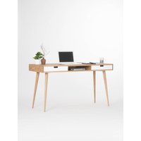 Heim - Moderner Schreibtisch Aus Eiche Mit Weißen Schubladen Und Aufbewahrung, Mid Century Modern Heim - Moderner Schreibtisch Aus Eiche Mit Weißen Schubladen Und Aufbewahrung, Mid Century Modern von MoWoodworkStore