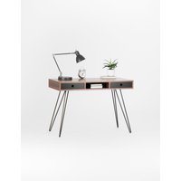 Kuub - Schreibtisch Aus Nussbaum Im Mid Century Stil, Schwarze Schubladen Und Hairpin Legs Kuub - Schreibtisch Aus Nussbaum Im Mid Century Stil, Schwarze Schubladen Und Hairpin Legs von MoWoodworkStore